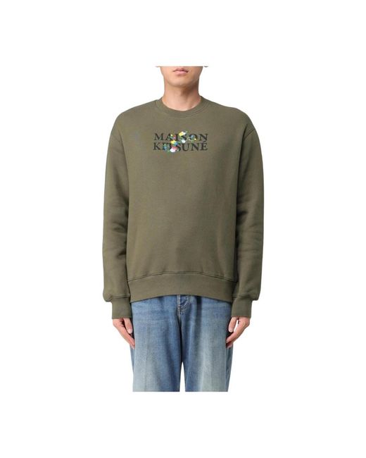 Maison Kitsuné Blumenstickerei Crewneck Sweatshirt in Green für Herren