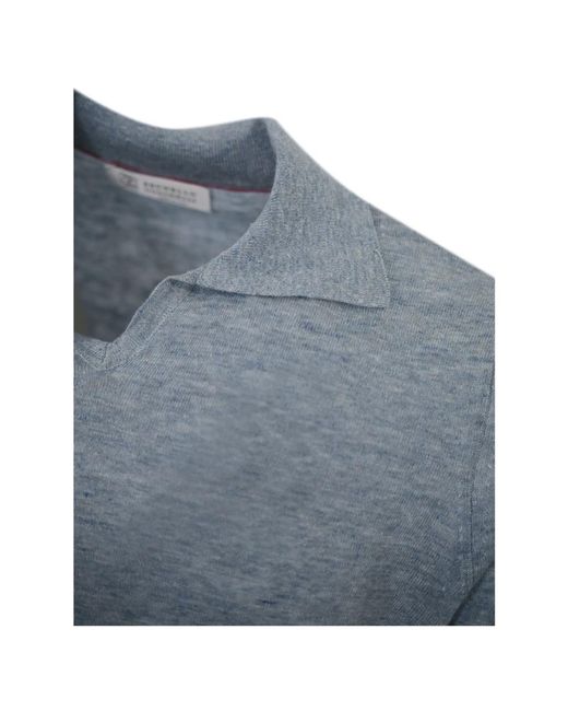 Brunello Cucinelli Hellblaues leinen baumwoll polo shirt in Blue für Herren