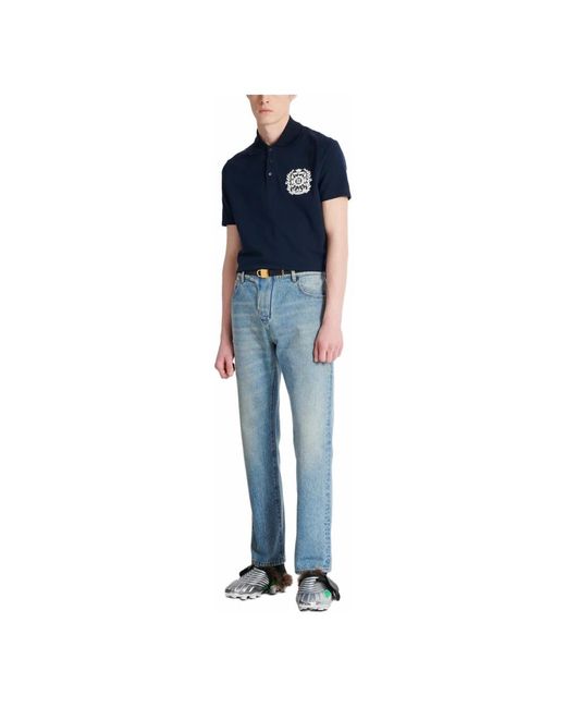 Balmain Tops ,Blauw ,Katoen Katoenen Poloshirt Met Écusson-Print in het Blue voor heren