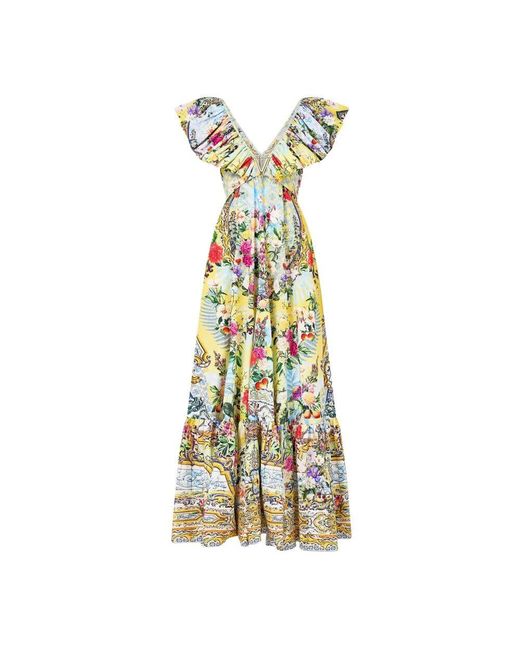 Camilla Metallic Kleid mit rüschenhals und hardware - flor fantástica