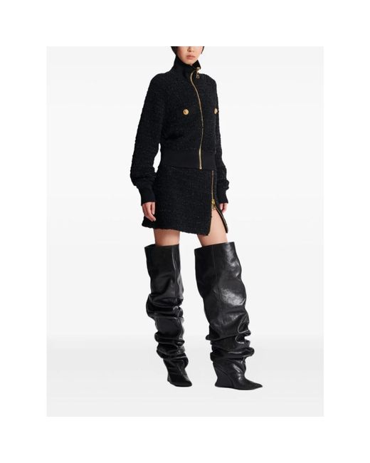 Balmain Hoodies & Sweatvesten ,Zwart ,Textured Zip-Up Bomberjack in het Black