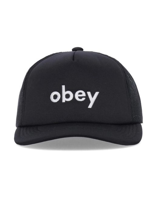 Obey Accessoires ,Zwart ,Polyester Zwarte Gebogen Klep Truckerpet in het Black voor heren