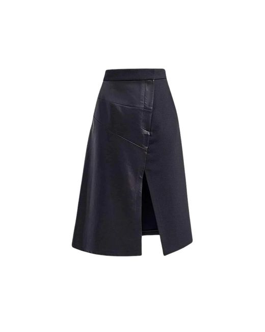 Barbara Bui Rokken ,Zwart ,Wol Hoge Taille Zwart Leren En Wollen Rok in het Blue