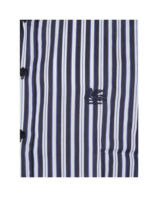 Etro Roma Logo Button-Down Long Sleeve Shirt in het Blue voor heren