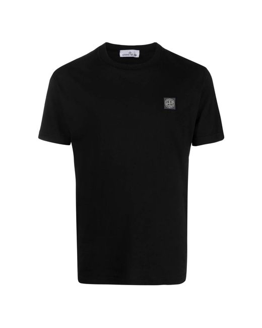 Magliette in cotone nera con patch logo di Stone Island in Black da Uomo