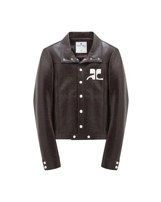 Courreges Jassen ,Bruin ,Katoen Faux-Leather Logo Patch Jacket in het Black voor heren