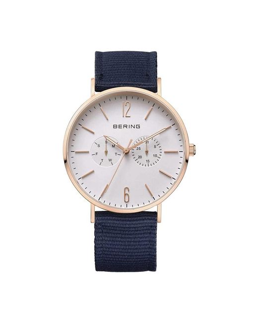 Bering Accessoires ,Geel ,Nylon Herenhorloge Classic 40 Mm 3 Atm Saffierglas Slim Design 14240-864 in het Blue voor heren