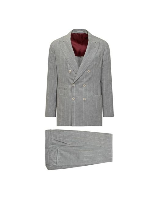 Brunello Cucinelli Gray Double Breasted Suits for men
