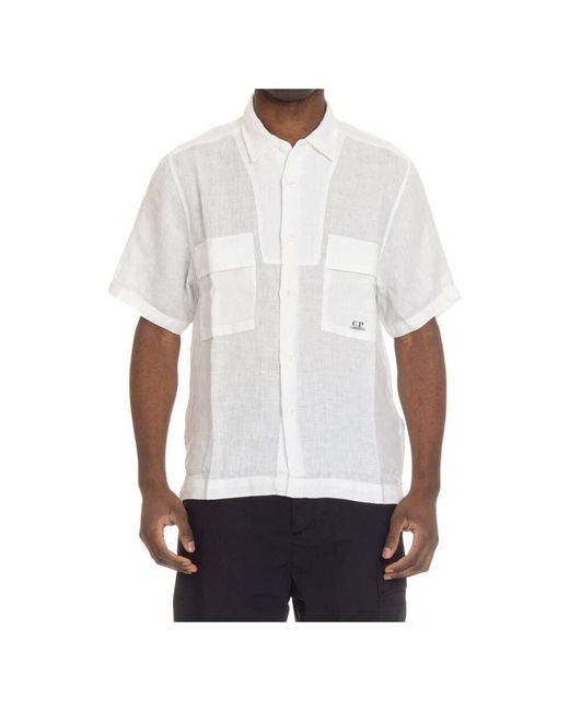 C P Company Weiße leinen halbarmhemd in White für Herren