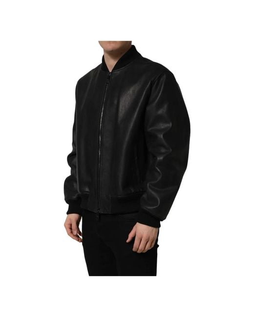 Dolce & Gabbana Black Leather Jackets for men