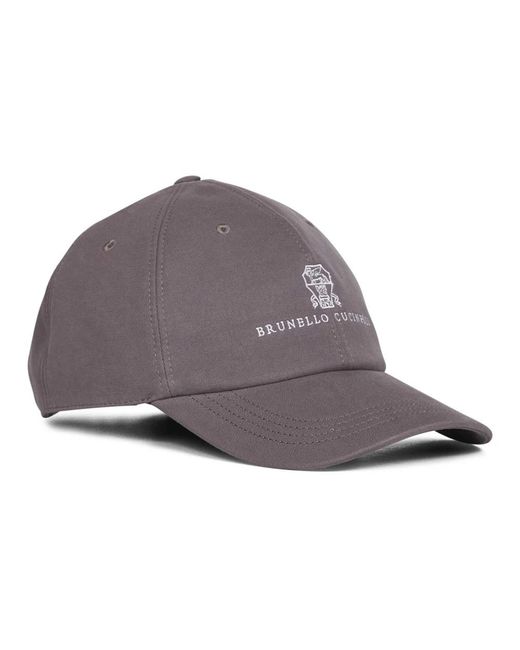 Brunello Cucinelli Accessoires ,Bruin ,Katoen Logo Embroidery Baseball Cap in het Gray voor heren