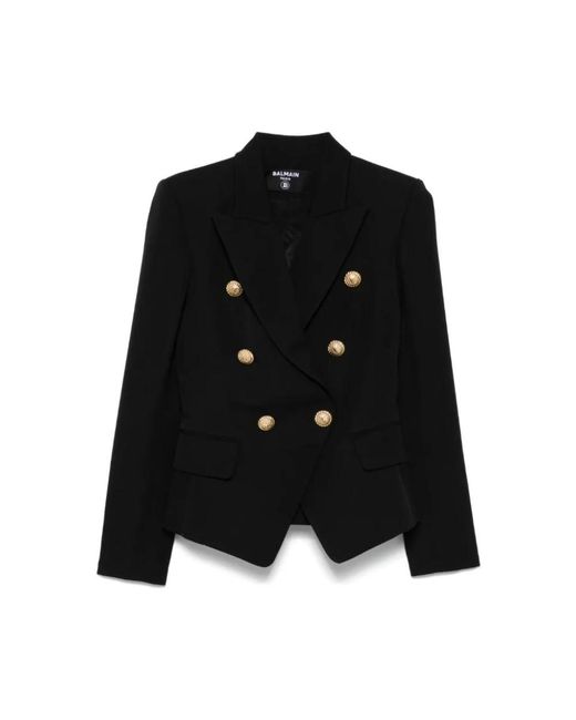 Balmain Jassen ,Zwart ,Leer Double-Breasted Blazer in het Black