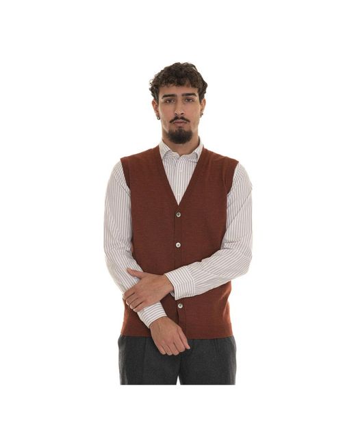 hindustrie Jassen ,Oranje ,Wol Merino Wol Gebreid Vest Met Parelmoeren Knopen in het Brown voor heren