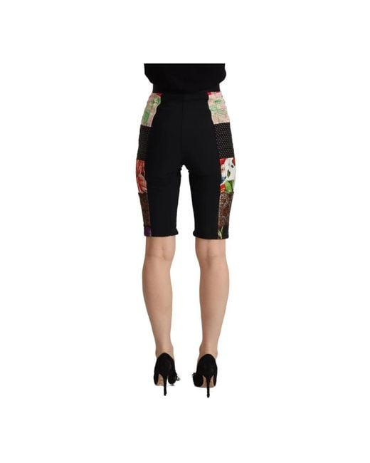 Dolce & Gabbana Black Patchwork high waist cropped pants