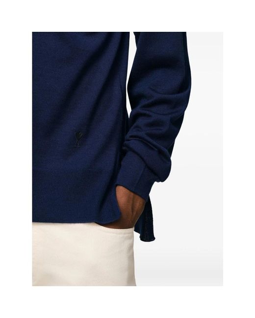 AMI Blue Round-Neck Knitwear for men