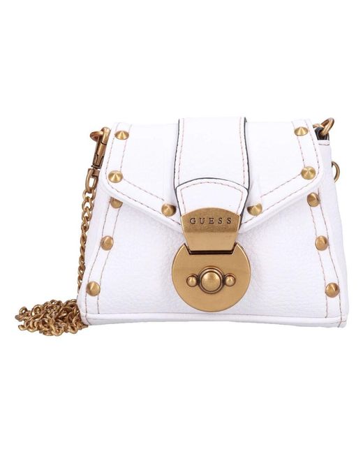 Guess White Mini umhängetasche aus kunstleder mit nieten