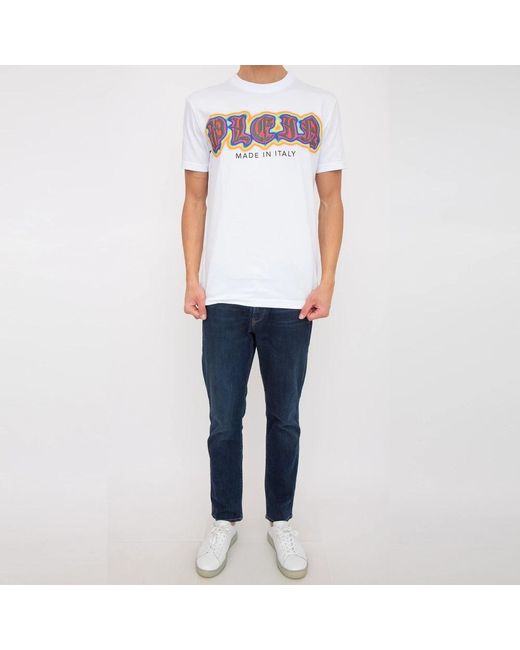 Philipp Plein Tops ,Wit ,Katoen Klassiek T-Shirt in het Blue voor heren