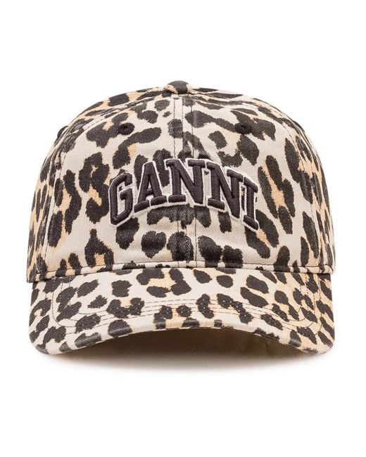 Ganni Brown Canvas Cap Leo Emb
