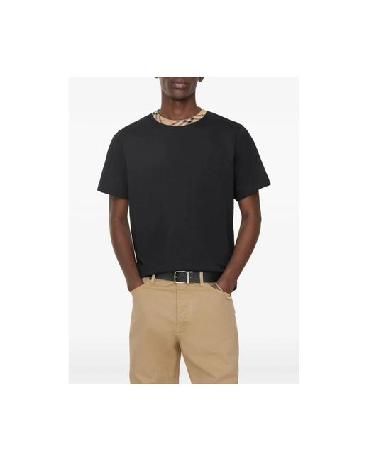 Burberry Check Trim Katoenen T-Shirt in het Black voor heren