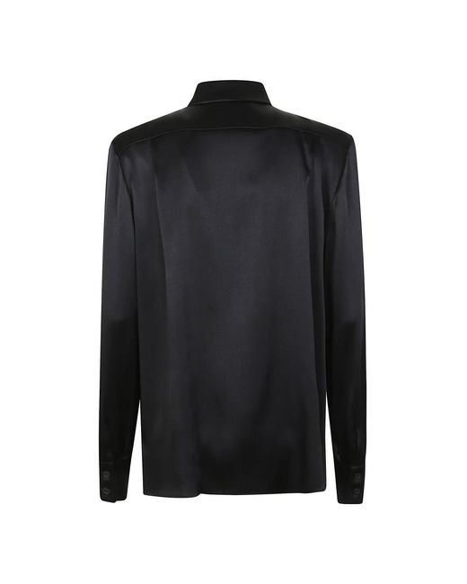 Alberta Ferretti Overhemden ,Zwart ,Satijn Zijden Grijze Blouse Puntkraag in het Black