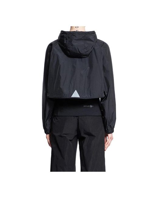 Moncler Black Schwarzer zip-up cardigan mit transparentem overlay