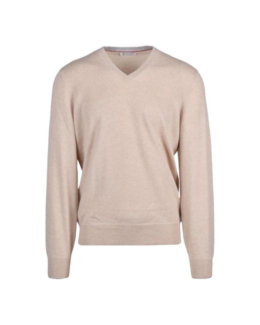 Brunello Cucinelli Natural V-Neck Knitwear for men