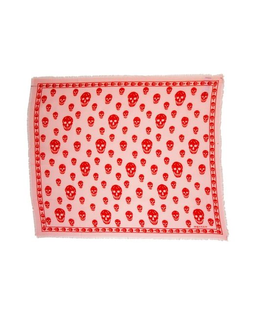 Alexander McQueen Red Rosa Seiden Skull Schal Twill