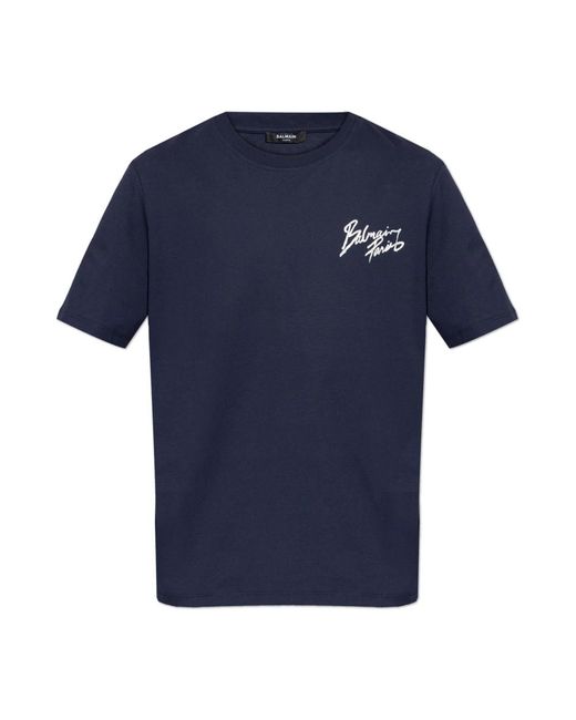Balmain Tops ,Blauw ,Katoen T-Shirt Met Print in het Blue voor heren