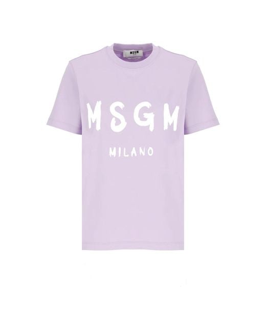 Camiseta de algodón morada con logo MSGM de color Purple
