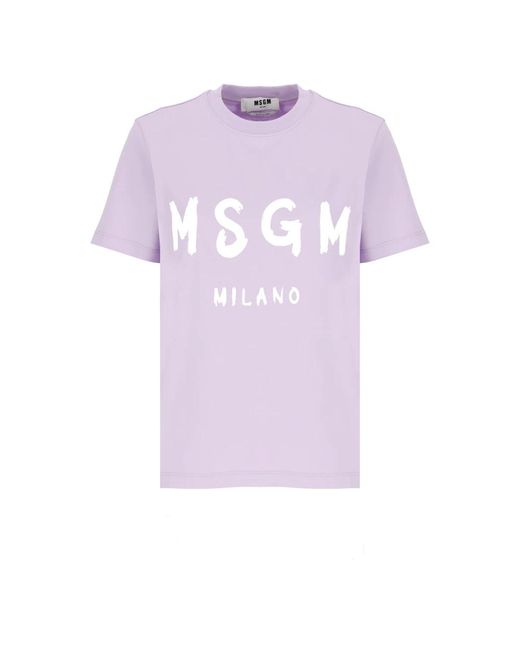 MSGM Purple Lila baumwoll-t-shirt mit logo