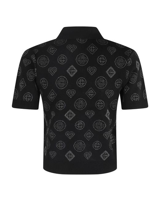 Casablanca Black City Jacquard Polo With Classic Collar And Buttoned Neckline