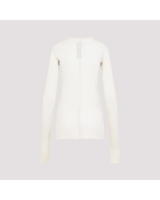 Rick Owens White Geripptes langarmshirt