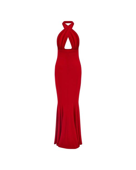 Norma Kamali Red 'Cross Halter Fishtail' Dress