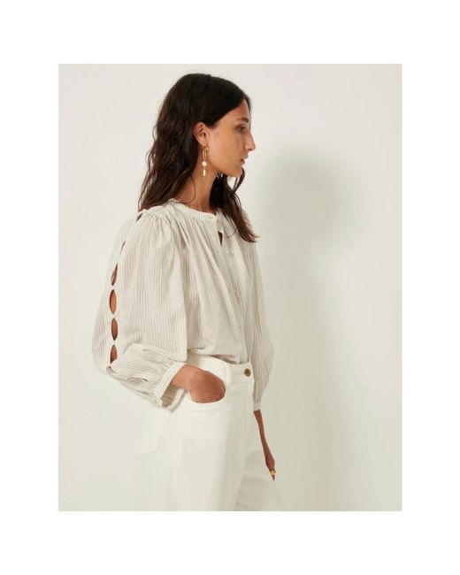Sessun Overhemden ,Wit ,Katoen Gestreepte Zijden Blouse Met Ballonmouwen in het White