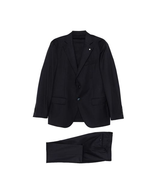 Luigi Bianchi Kostuums ,Blauw ,Leer Single-Breasted Pak in het Black voor heren