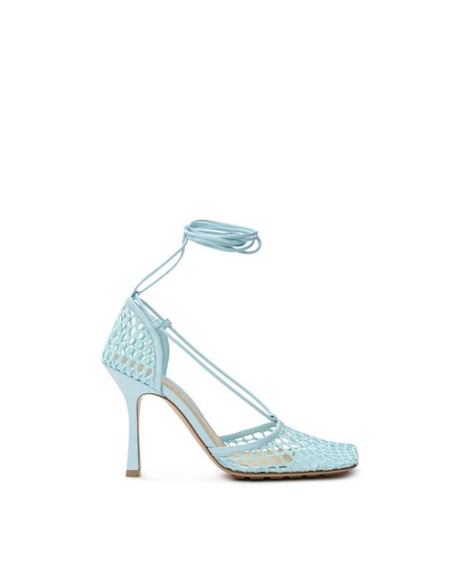 Bottega Veneta Blue Blaue Stretch-Mesh-Sandalen Mit Eckiger Spitze