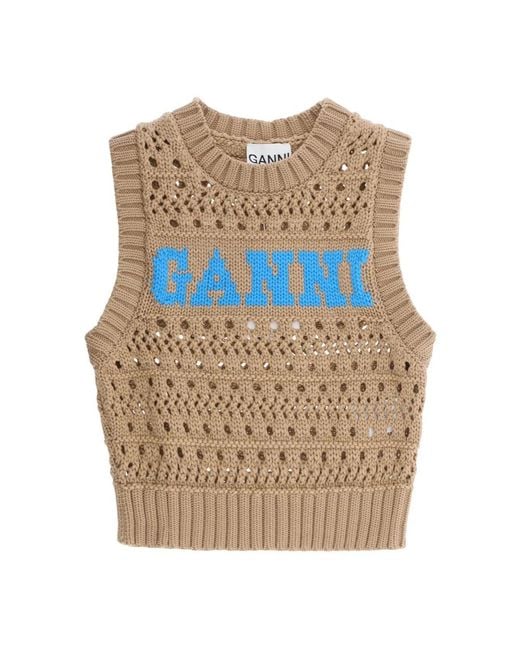 Round-neck knitwear Ganni de color Blue