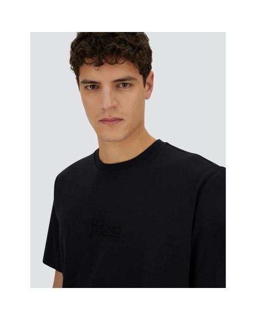 Herno Tops ,Blauw ,Blauw Crewneck T-Shirt Met Logo in het Black voor heren