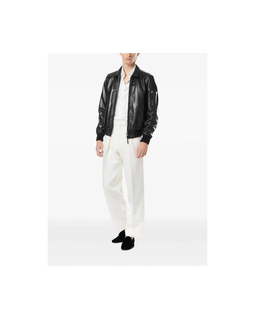 Tom Ford Jassen ,Zwart ,Soft Nappa Plonge Collar Blouson in het Black voor heren
