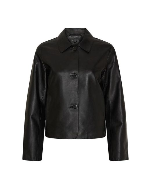 Notyz Lamsleren Jas Met Knoopsluiting in het Black