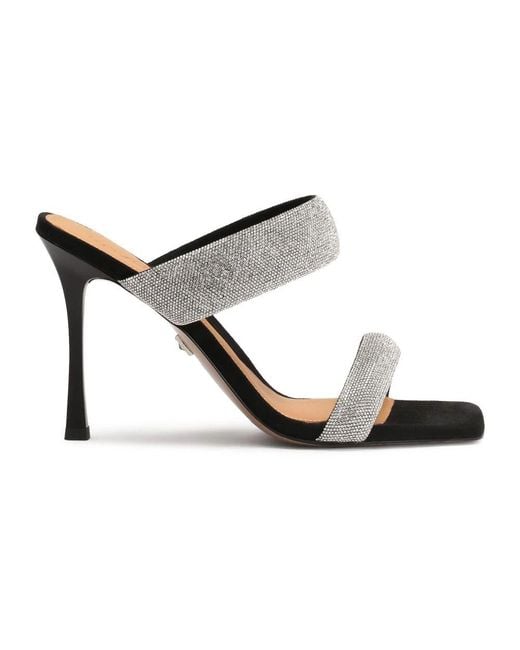 Kazar White Schwarze Mules Mit Absätzen Und Funkelnden Riemen