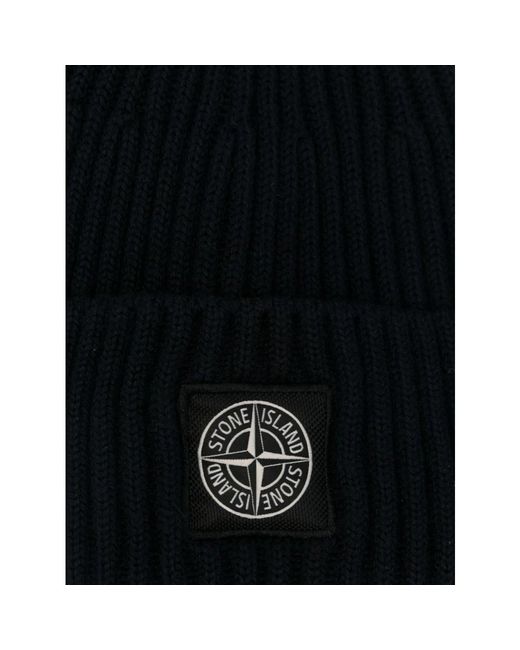 Stone Island Mütze Aus Rws-Wolle Mit Vollrippstrick in Black für Herren