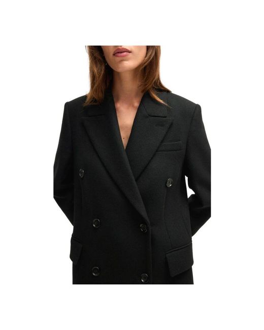 Boss Black Formaler langer wollmantel in schwarz