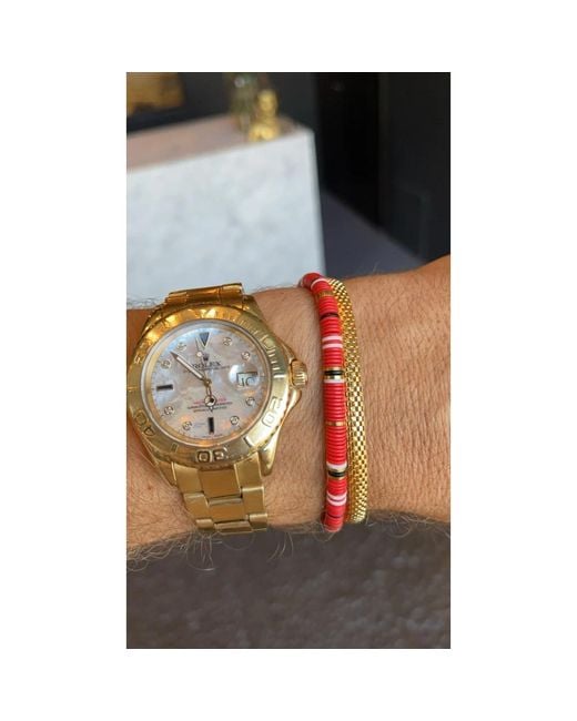 Nialaya Boho armband mit roten, weißen und goldenen scheibenperlen in Red für Herren