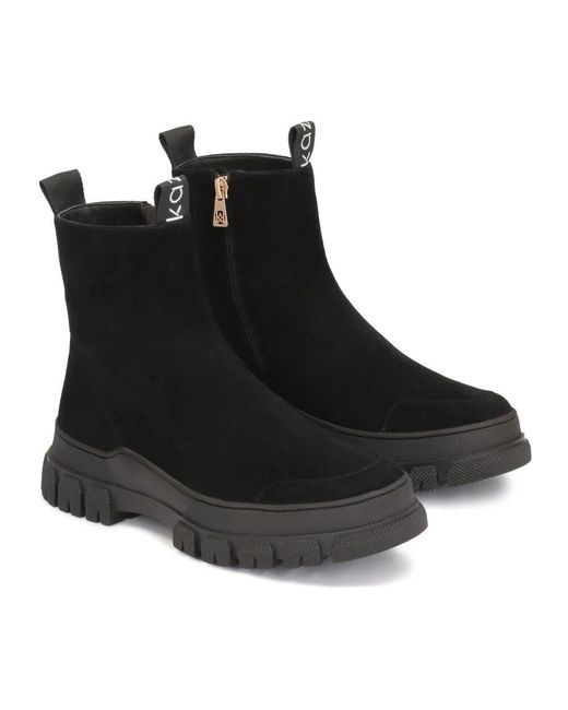 Kazar Black Wildleder Flache Knöchelstiefel Mit Overlay