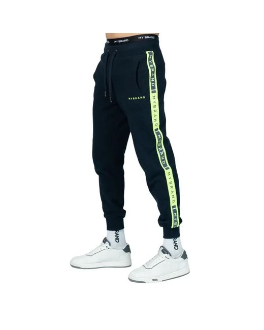 My Brand Broeken ,Blauw ,Blauwe Contrasterende Taping Jogger Broek in het Blue voor heren