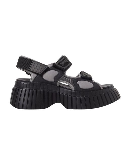 Camper Black Bequeme Flache Sandalen