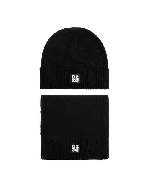 DSquared² Black Beanies for men