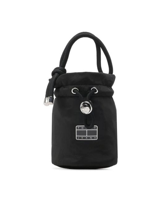 Tommy Hilfiger Black Synthetische kordelzug handtasche mit abnehmbarem riemen