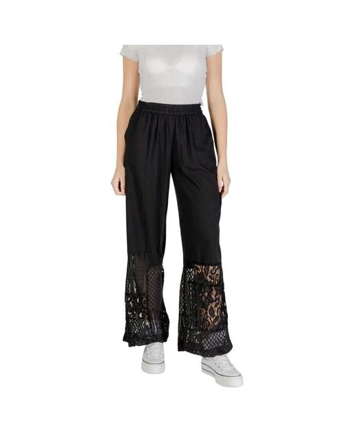 Ichi Black Wide Trousers